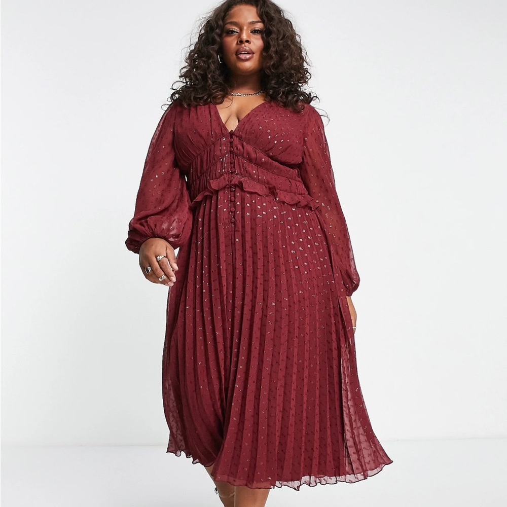 Nwt Asos Design Curve Button Ruched Waist Pleated… - image 1